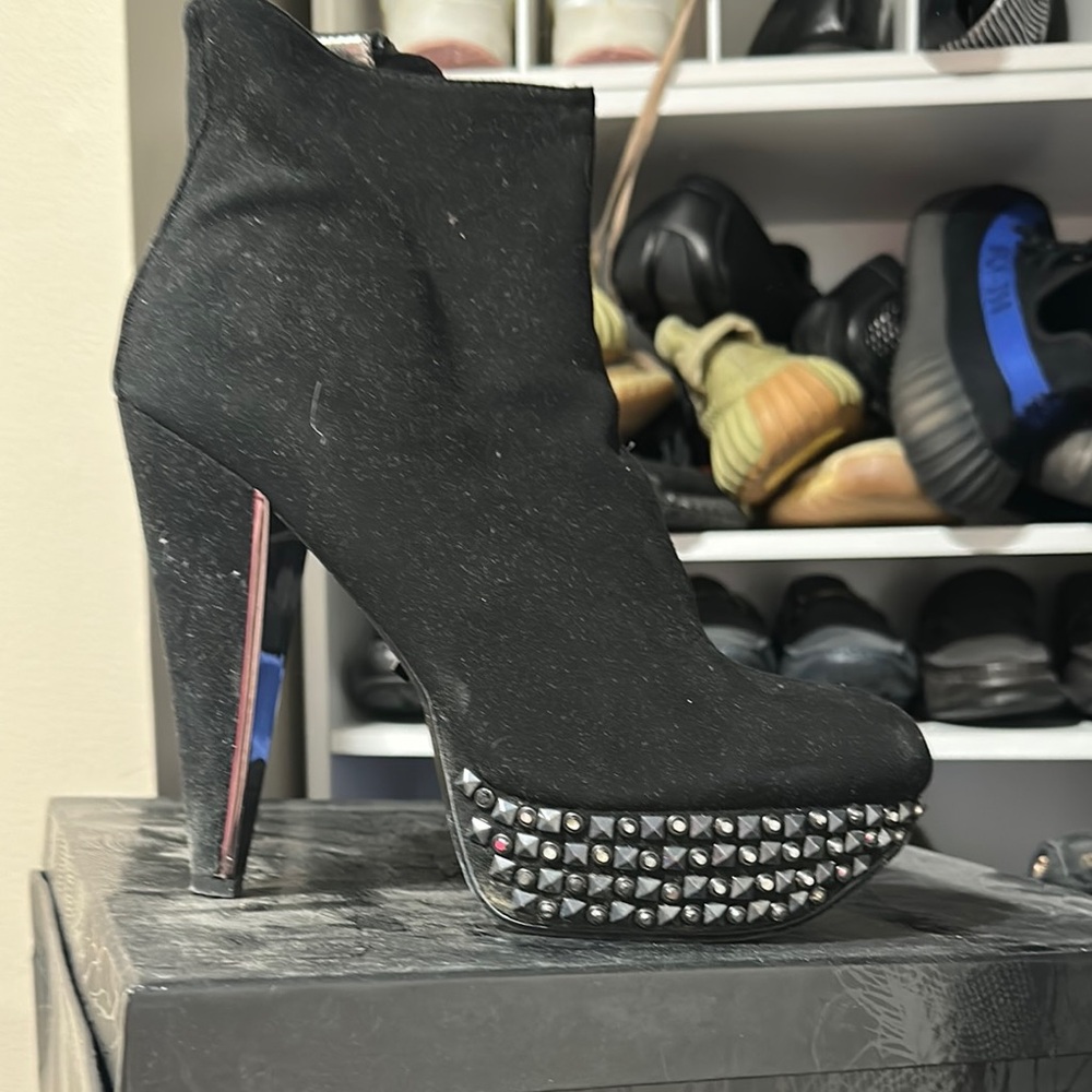 Black Studded High Heel Ankle Boots